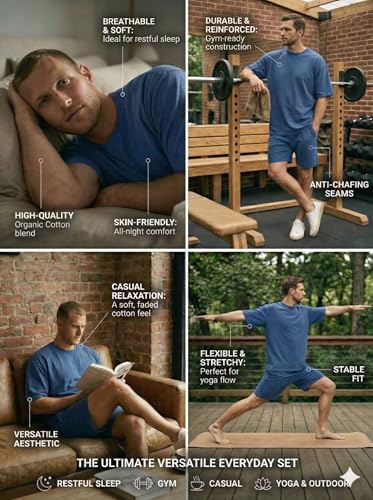 Image of Kvetoo Men Cotton T Shirt and Shorts Set Co Ord Set for Men Summer Casual Lounge Wear Gym Workout T Shirt Shorts Combo Half Sleeve Comfortable Cotton Outfit