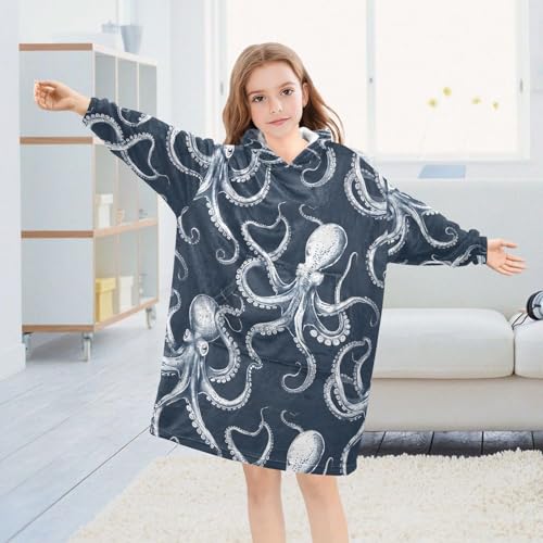 Couverture à capuche pour enfants style pieuvre après le bain - 3