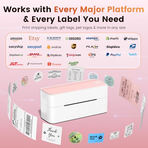 Image of Phomemo High-Speed Bluetooth Thermal Label Printer & 100Pcs 4x6 Thermal Shipping Label, Pink Labels Printers for Shipping Package, Compatible with iPhone, Android, Shopify, Amazon, USPS