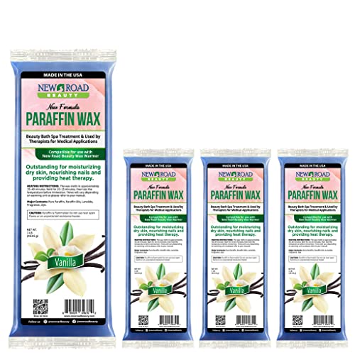 New Road Beauty - Paraffin Wax Refills for Paraffin Bath Wax Warmer, for Dry Skin on the Hands, Feet, Elbows, Vanilla, Pack of 4