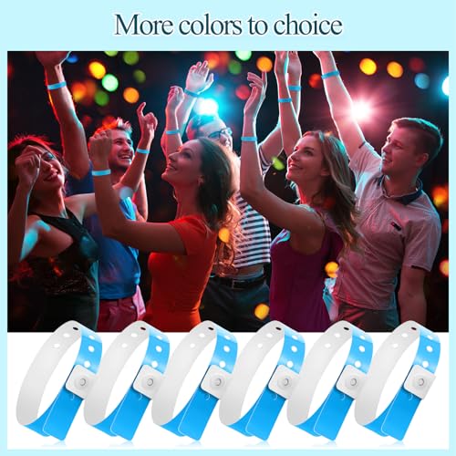 Image of Henoyso 300 Pcs Blue Plastic Wristbands for Events Vinyl Waterproof Pool Wristbands Neon Color Plastic Bracelet for Party Events Arm Band Identification for Concerts Carnivals