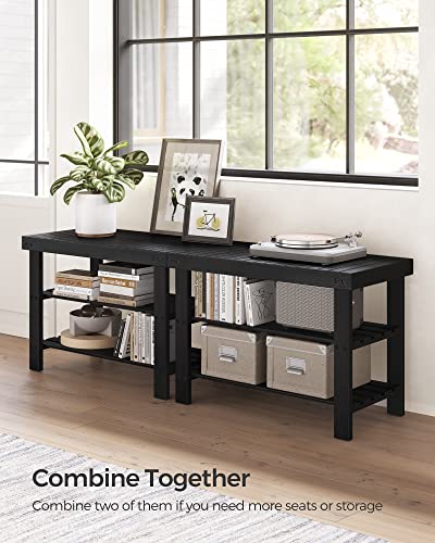 Image of SONGMICS Shoe Rack Bench, 3-Tier Bamboo Shoe Storage Organizer, Entryway Bench, Holds Up to 286 lb, 11.3 x 27.6 x 17.8 Inches, for Entryway Bathroom Bedroom, Ink Black ULBS04H