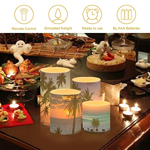 Image of Flameless Light Candles for Home Decor, Battery Operated Candles with Color Changing Timer Remote Control 3'' 4'' 5'' 6'' Fake Pillar Candles Tealights, Coconut Tree Various