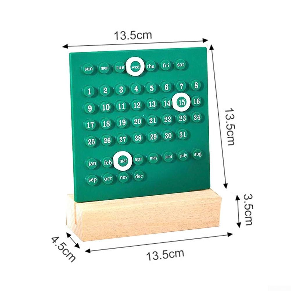 Calendrier de bureau, en bois acrylique pour anneau, calendrier perpétuel, mois, date, enregistrement pour décoration de bureau à domicile (vert) Calendrier de bureau, en bois acrylique pour anneau