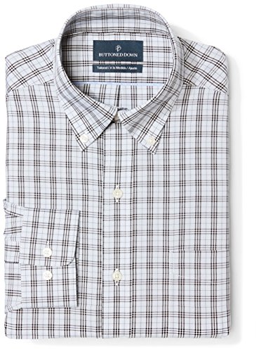 BUTTONED DOWN Men's Tailored Fit Button-Collar Pattern Non-Iron Dress Shirt, Grey/Black Plaid, 20