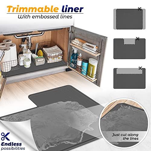 Image of The Original Under Sink Mat - Silicone Waterproof mat, Trimmable, Easy to Clean, Kitchen cabinet liner, Under sink protector mats, Drip Tray with Lip - 34 inch x 22 inch or smaller - Beige