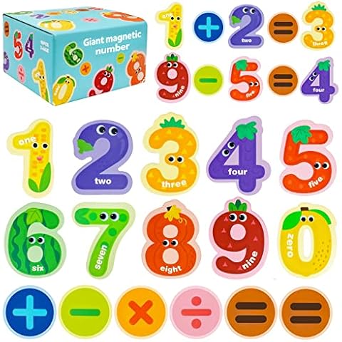 JCREN Jumbo Magnetic Numbers Fridge Magnets Colorful Fruit Shape Number Math Learning Toy Set Preschool Math Counting Refrigerator Magnet Toys for 3 4 5 Year Old Toddler Kids Boy Girl Gift Cover