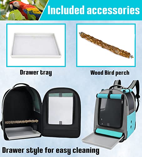 Bird Travel Backpack Cage, Portable Pet Bird Parrot Carrier Breathable Pet Birds Bag, Lightweight Bird Carrier and Small Animals Travel Cage, Multifunctional Pet Bag Backpack (Blue&Grey) - Image 5