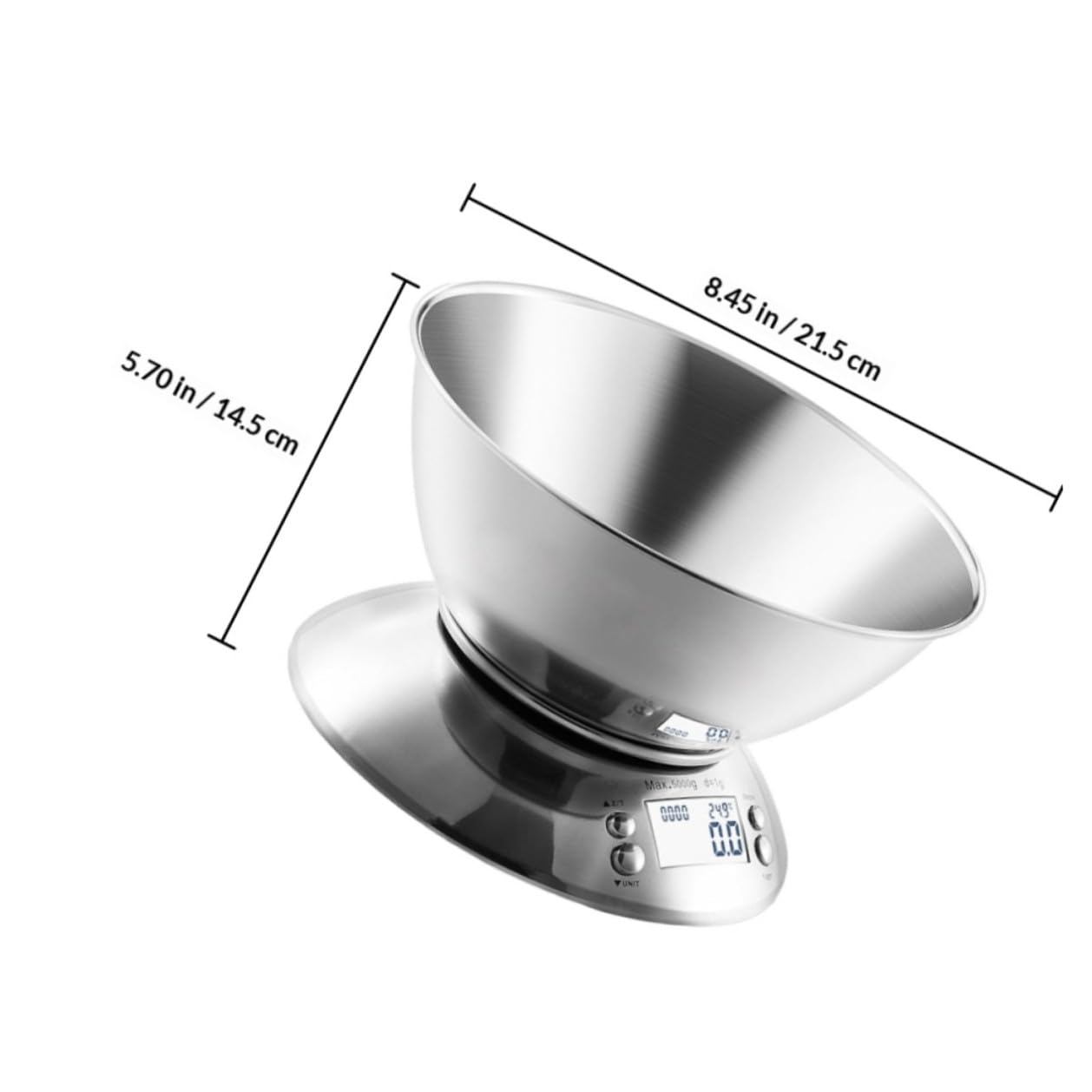 Uonlytech Stainless Steel Kitchen Food Scale with Digital Display and Removable Bowl, Electronic Weighing Tool with Clock Function for Home Cooking and Baking Random Color