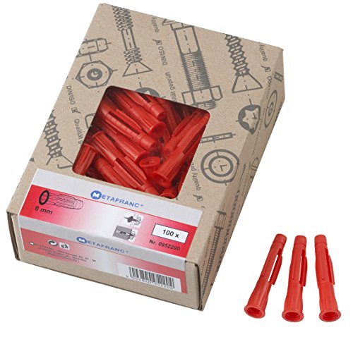 Metafranc Universal, Diameter, Pack of 100, for attaching Solid and Hollow Building Materials, All-Purpose, Expansion, Cavity dowels, Triple Wings, 952200, red, Ø 8 mm