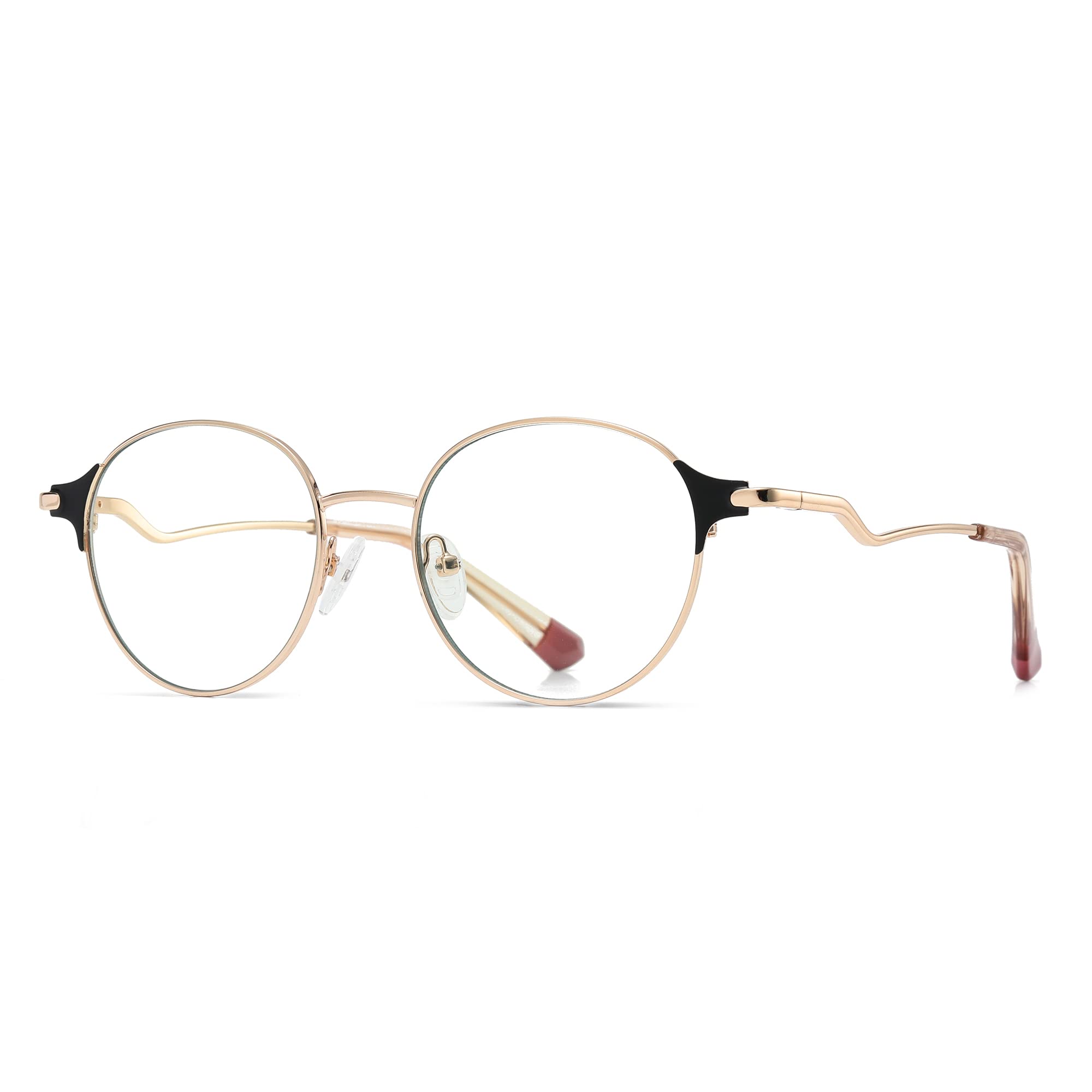 Cyxus Blaulichtfilter Brille Brillenfassung Rund Vintage Retro Stil für PC TV Tablet Unisex（8132 Schwarz&Gold）