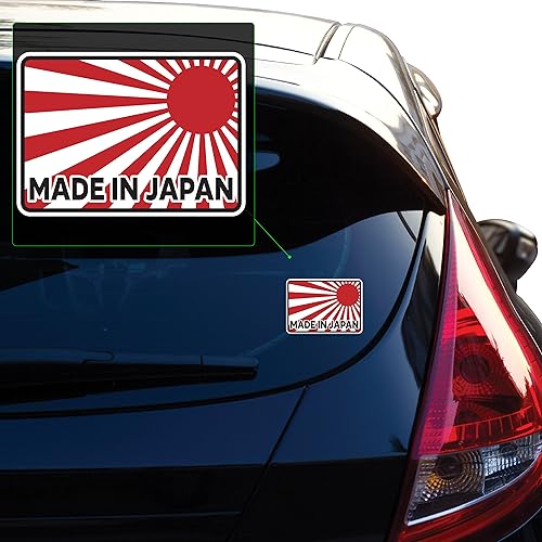 Image of Yoonek Graphics Made in Japan Rising Sun Sticker Vinyl Decal Japanese Flag Sticker JDM Peel and Stick Vinyl Decal Sticker for car Window, Laptop, and More. SKU #F0841