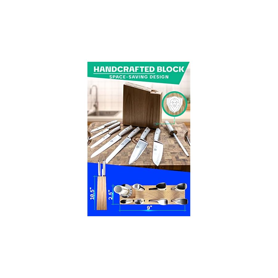 Dalstrong Knife Set Block-8pc-Gladiator Series-Giftable German High Carbon Steel Kitchen Set-Premium Food-Grade White ABS Polymer Handles-NSF Certified