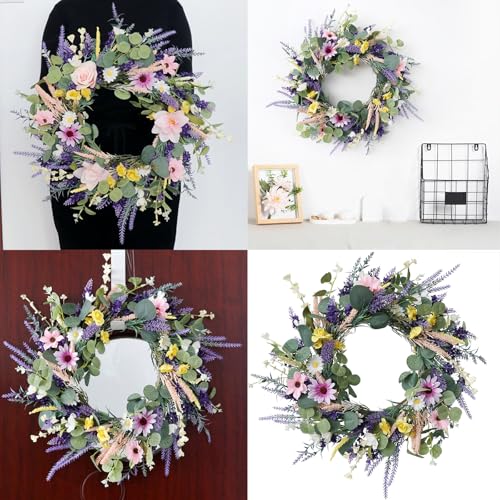Couronne de fleurs pour extérieur sans entretien, décoration durable 48cm