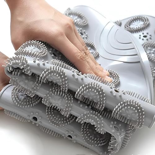 Image of Non Slip Shower Mat for Bathroom Floor with Foot Scrubber, Anti Skid Silicone Bath Mat for Bathtub & Shower, Waterproof Bathroom Massage Mat for Kids & Adults, Large Suction Cup Safety Mat (Round)