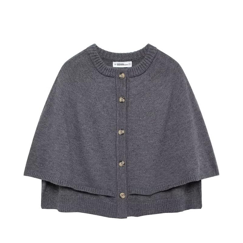 Image of Knit Cape Coat for Women Button Up Cropped Cardigan Corporate Outfits Dressy Casual Old Money Aesthetic