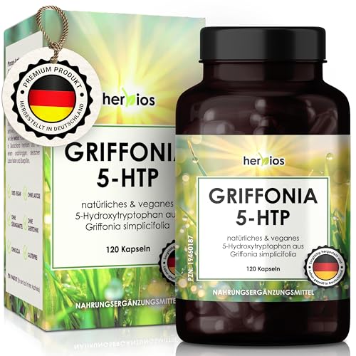 HERBIOS 5-HTP - 120 Kapseln für 4 Monate – 250 mg Griffonia-Extrakt mit Magnesium und Vitamin B6 – vegan, natürlich & laborgeprüft