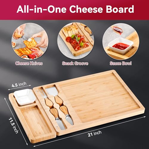 Easoger Large Bamboo Charcuterie Board Set with Code LV88KEU7