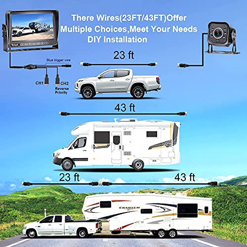 RV Backup Camera AHD 1080P, 7 Inch Touch Key DVR Monitor Split Screen Highway Rear View Observation System Backup Camera System for Truck and Trailer-Rohent N04