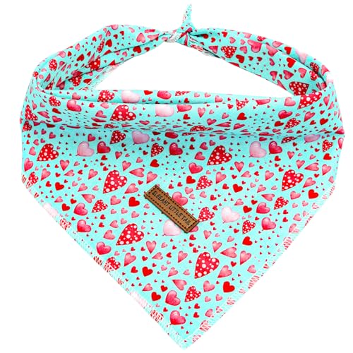 Elegant little tail Valentine's Dog Bandana,Heart Puppy Bandanas 1PC Washable Soft Pet Scarf Female or Male Square Bib Kerchief Adjustable Pet Bandana for Medium Large Dogs