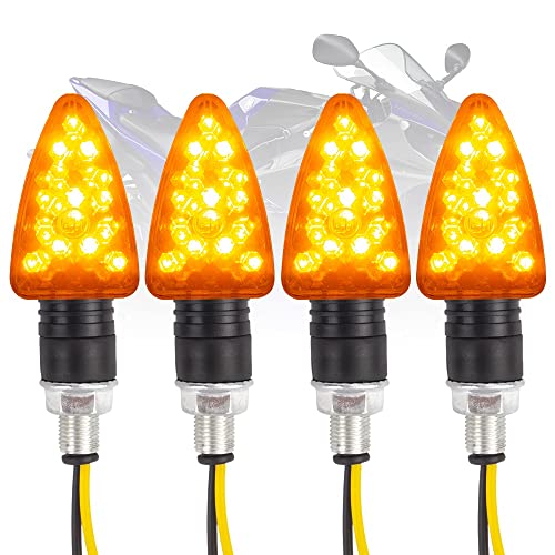 SOEWIOU 4pcs Intermitentes Moto 12V Moto Bicicleta Bombilla ámbar Frontal y luz Indicadora de Señal de Giro Trasera Motocicleta 15 LED Intermitentes para Motocicleta Scooter Quad Cruiser Off Road