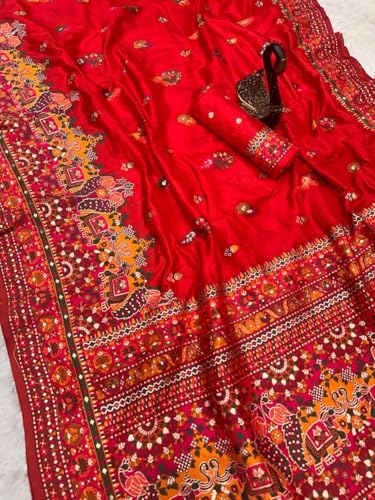 Image of SWORNOF Women's kanjivaram banarasi silk saree for Patola festival Wedding silk with rich pallu Design sarees for women with blouse piece