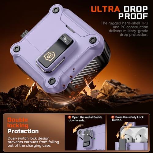 Image of Inesore for AirPods 4 Case with Secure Lock (Purple) | Phone Stand Design,Compatible with MagSafe,Automatic Snap Switch Secure Cover with Cleaner Kit & Keychain