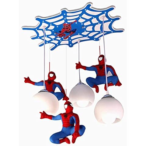 LED Pendant Light Children's Room Spider-Man Lighting 3-Light Hanging Lamp Glass Lampshade Boys Bedroom Decorative Lamp Cartoon Children Pendant Lamp Living Room Dining Room Ceiling Light Fixture E27 Cover