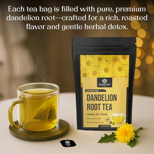 Image of Blendart Dandelion Leaf & Root Tea bags, 30 Teabags - Natural Dandelion Herbal Tea for Liver & Kidney Detox Health - Caffeine-free Support IMPROVES DIGESTION & Boost Immune System Detox Herbal Tea