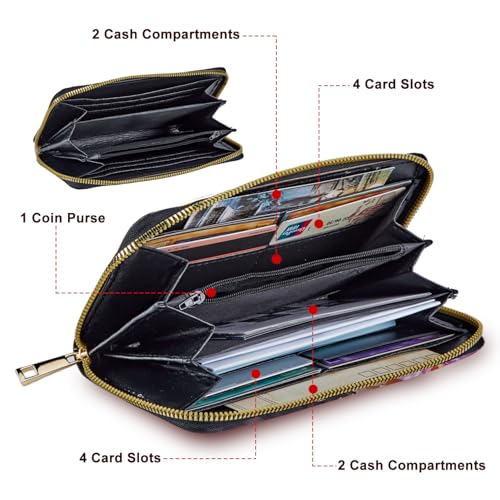 Wristlet Wallet for Women Teen Girls Womens Wallet RFID Blocking Credit Card Holder with Removable Wristlet,Leather Phone Wallet Clutch Large Capacity Ladies Travel Purs,Beautiful Girl and Flower2