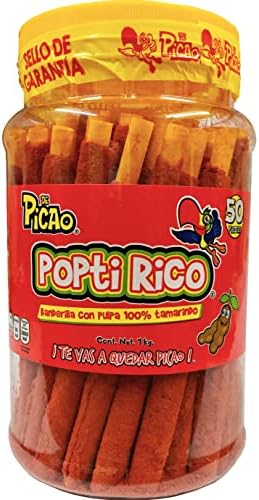 DePicao Banderillas de Tamarindo PoptiRico Tamarind flavored candy straw/sticks Made with real fruit 50 pieces 35.2 oz