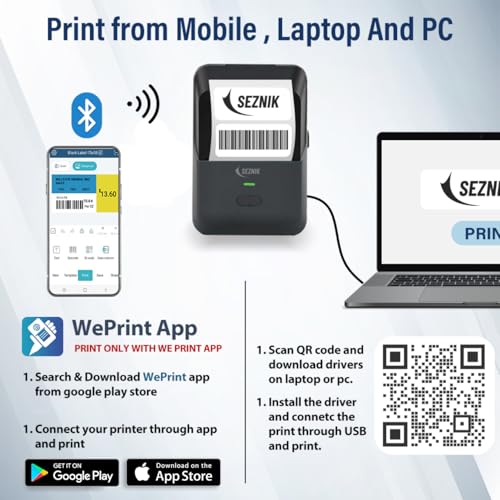 Image of SEZNIK Mini Bluetooth Thermal Label Printer Bundle with Waterproof Self-Adhesive Thermal Cable Tag 750 Labels | Inkless Portable Printer | Android & iOS Compatible