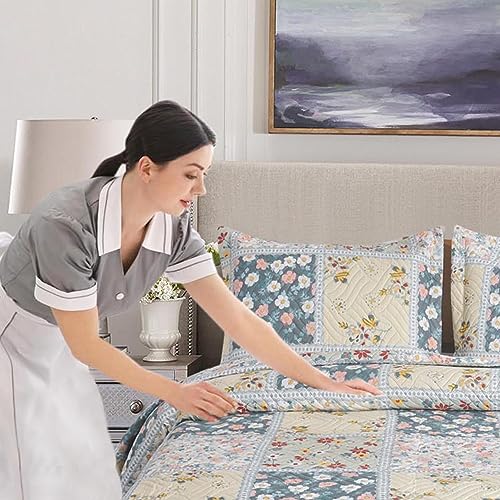 Hadi London 3Pcs Patchwork Quilted Bedspreads with 2 Shams | Reversible Floral Print | Lightweight Quilt Comfort | Fits Double and King Size Beds 220x240cm | 30 Unique Designs (MILAN-104)