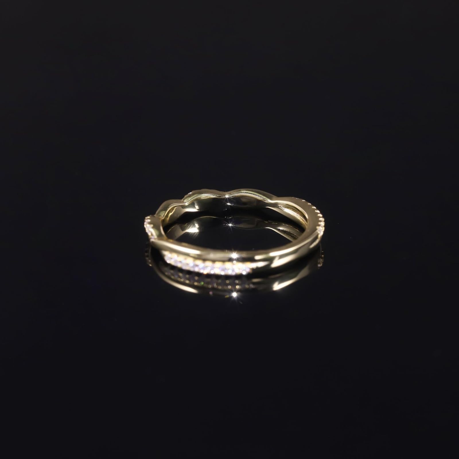 9K/14K/18K oro amarillo pequeños anillos entrelazados Pave Moissanit Mujer