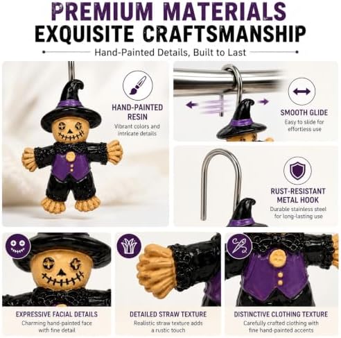Halloween Scarecrow Shower Curtain Hooks Set of 12 for Fall Decor — view 2