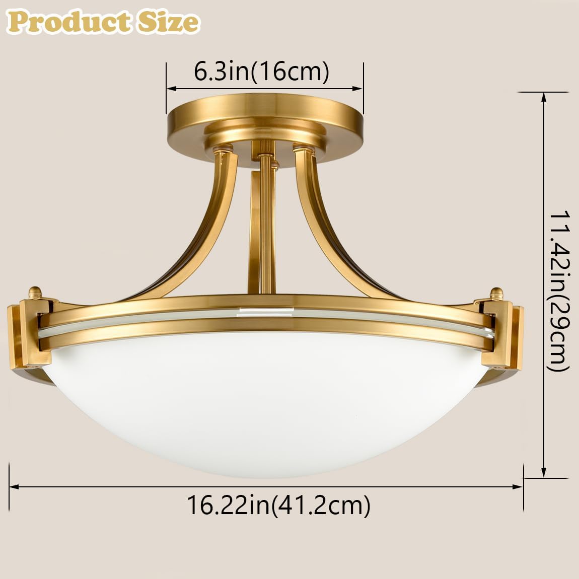SAMTEEN Modern Brass Semi Flush Mount Ceiling Light 3-Light Mid Century Gold Flush Mount Light Milk Glass Ceiling Light Fixtures for Hallway Bedroom Foyer Kitchen