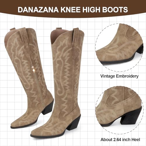 Image of Knee High Cowgirl Boots Women Wide Calf Rhinestones Cowboy Boots Lady Pointed Toe Chunky Heel Embroidered Sparkly Boot With Side Half Zip Country Sparkle Boot Size 6-11
