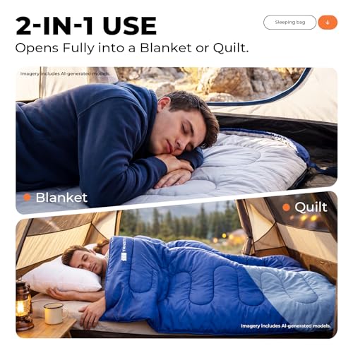 Image of Sleeping Bags for Adults, Camping Sleeping Bag with WaterResistant & TearResistant, Lightweight 4lb Sleeping Bag Warm for Backpacking, Hiking, Summer Camp & Indoor Use - Anti-Snag Zipper