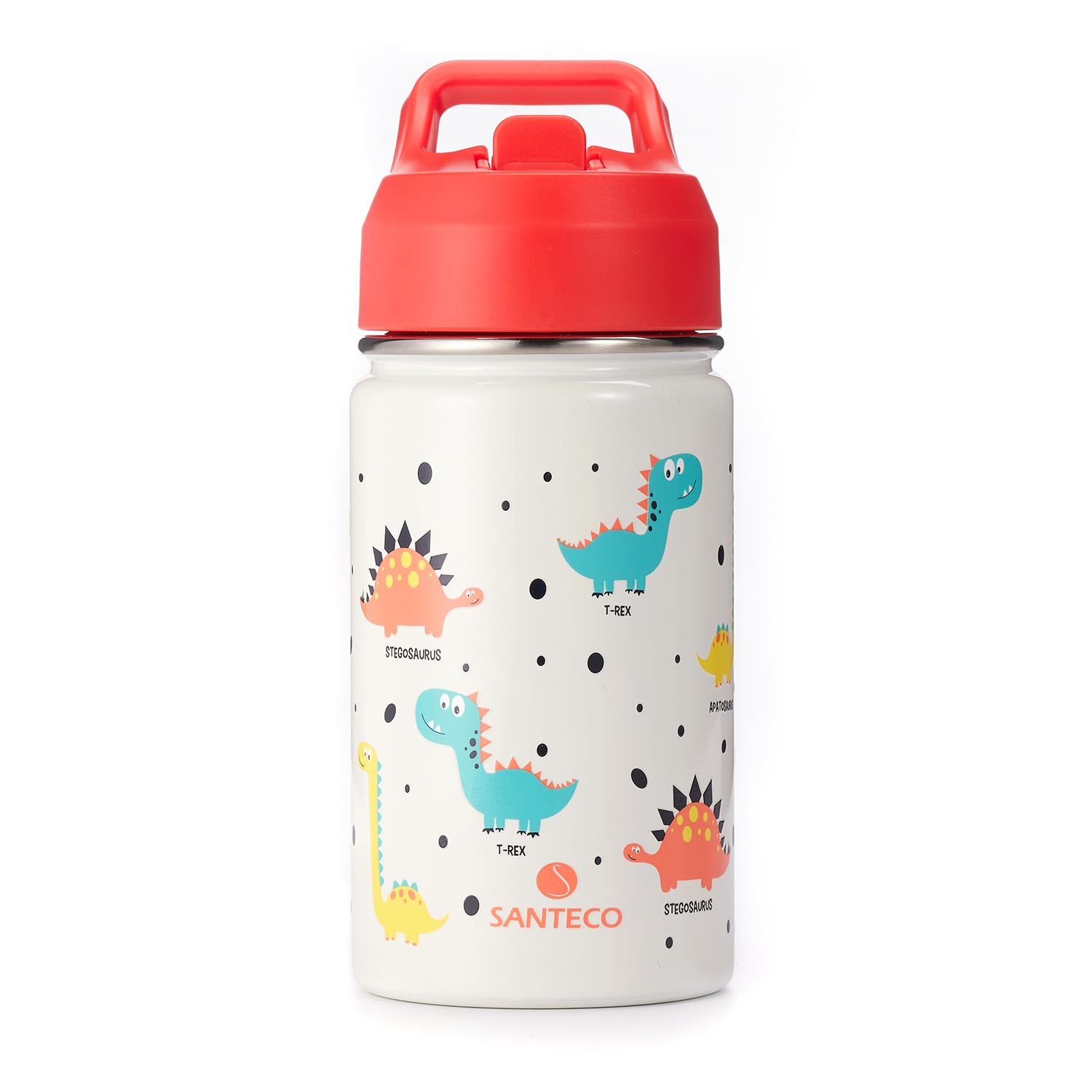 SANTECO Borraccia Bambini Acciaio Inox, Senza BPA, 380ml Borraccia Termica a Prova di Perdite con Cannuccia per Scuole, Facile da Pulire