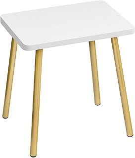 HOOBRO Side Table, Small Accent Table End Table for Small Spaces, Modern Minimalism Nightstand Beside Table for Living Room, Bedroom, Balcony, Easy Assembly, Gold and White DW87BZ01