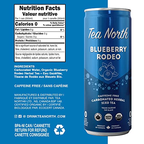 Tea North Keto Carbonated Iced Tea - No Caffeine, Sugar, Sweeteners, Or Calories - Natural Clean Energy Drink - Gluten-Free, Paleo & Diabetic-Friendly - Healthy, Organic & Refreshing Sparkling Beverage - 12 Oz (Pack Of 12) - Blueberry Rodeo #TOP2