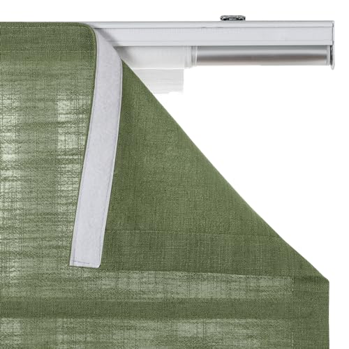 Image of TWOPAGES Liz No Drill Cordless Roman Shades Linen Textured Roman Blinds for Windows, Custom Made Room Darkening Blackout Roman Window Shades, Hardware Included, Green, 1 Piece
