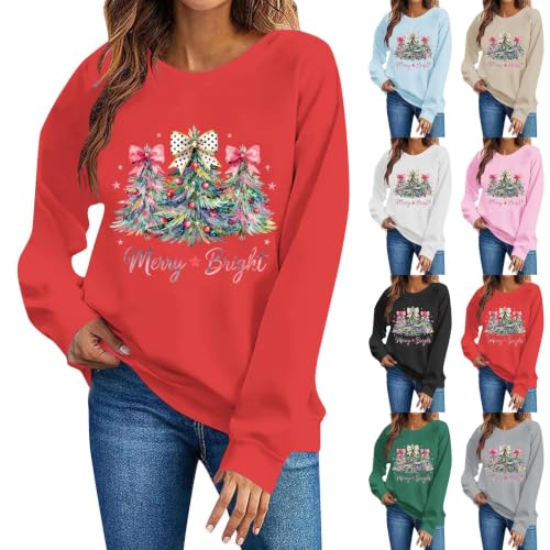 Womens Christmas Sweatshirt Christmas Tree Graphic Xmas Sweater Tops - image 1