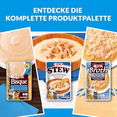 INABA Ciao Bisque Katzenfutter Nass mit 30% Hühnerfleisch und 86% Feuchtigkeit | Getreidefrei, Zuckerfrei, Keine Nebenerzeugnisse | Cremige Paste und Leckere Katzensuppe aus Japan 40 g (1er Pack)
