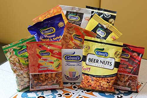 Ginni's Nuts Bumper Box - 11 packets - Cashews Pistachios Roasted Salted Peanuts Chilli Lemon Spicy Toasted Corn Honey - Perfect for Picnics BBQs Movie Nights Pantry Great Seasonal Gift