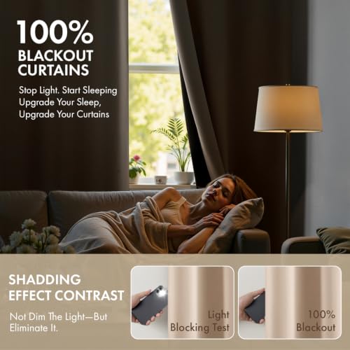 Image of MIULEE Beige 100% Blackout Curtains for Bedroom 90 Inch Long 2 Panels Set | 2 Thick Layers Thermal Insulated Window Curtains with Black Liner, Noise Reducing Grommet, Drapes for Living Room