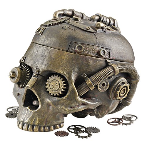 Design Toscano Steampunk Skull Containment Vessel Gothic Stash Box Statue, Polyresin, Antique Brass, 19 cm steampunk buy now online