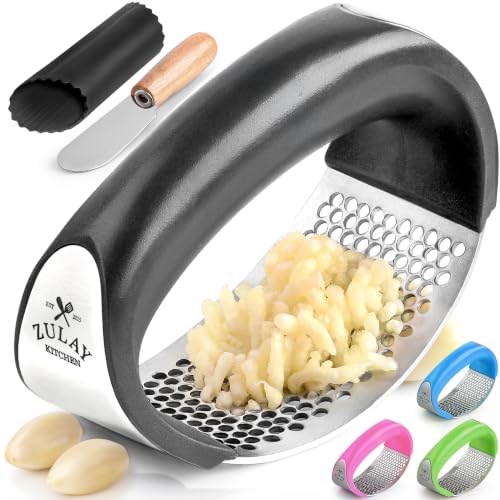 Zulay Kitchen Stainless Steel Garlic Press Rocker Set - Prem...