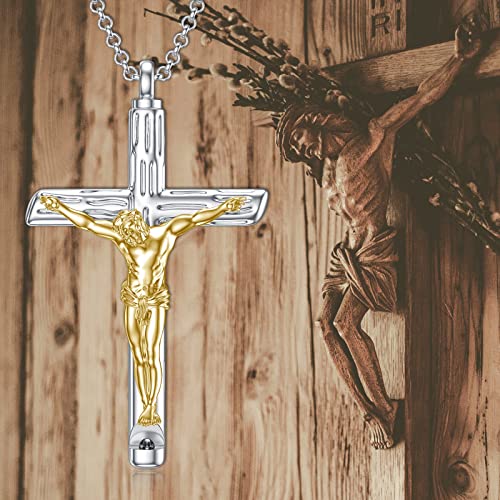 PELOVNY Sterling Silver Cross Crystal Necklace For Men Women Jesus Christ Crucifix Pendant Necklace Jesus Religious Jewelry - 22+2/18+2''4