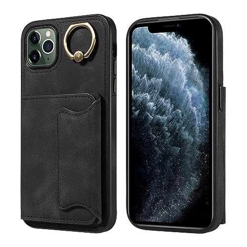 Coque iPhone 11 Pro Max antichoc avec porte-carte arrière et étui portefeuille cuir noir